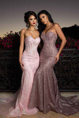 Lenovia 8424 Embroidered Lace Trumpet Prom Or Evening Gown