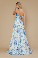 Poly USA 25080 Sweeping A-line Chiffon Floral Print Prom Gown