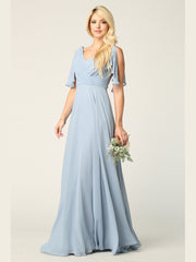 Eva USA 3345 Chiffon Bridesmaids Dress with Flutter Sleeves