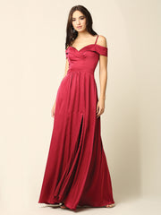 Eva USA 3355 Satin Off-The-Shoulder Bridesmaid Dress With Pocket