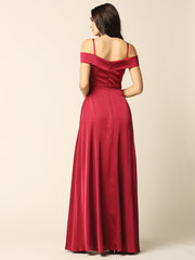 Eva USA 3355 Satin Off-The-Shoulder Bridesmaid Dress With Pocket