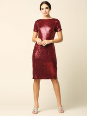 Eva USA 3393 Solid Sequin Knee Length Formal Party Dress