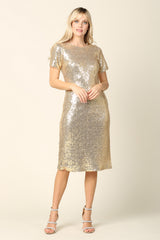 Eva USA 3393 Solid Sequin Knee Length Formal Party Dress
