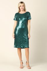 Eva USA 3393 Solid Sequin Knee Length Formal Party Dress