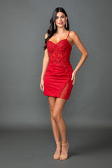 Dancing Queen 3427 Beaded Shimmer Mini Homecoming Dress With Corset Back
