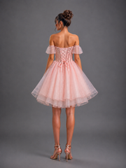 Dancing Queen 3437 Short Tulle Homecoming Dress With Corset Back