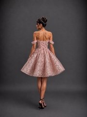 Dancing Queen 3440 Short Brocade Off-The-Shoulder Homecoming Dress