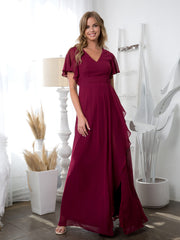 Eva USA 3442 Long Chiffon Bridesmaid Dress With Flutter Sleeves