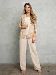 Eva USA 3483 Women's Chiffon and Lace Pant Set 3 Piece