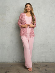 Eva USA 3483 Women's Chiffon and Lace Pant Set 3 Piece