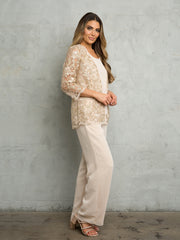 Eva USA 3483 Women's Chiffon and Lace Pant Set 3 Piece