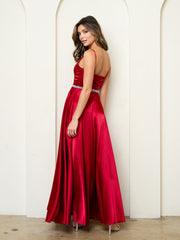 Eva USA 3506 charmeuse satin bridesmaid dress with corset back in red.
