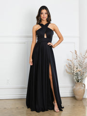 Eva USA 3512 Faux Halter Satin Bridesmaids Dress