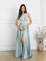 Eva USA 3512 Faux Halter Satin Bridesmaids Dress