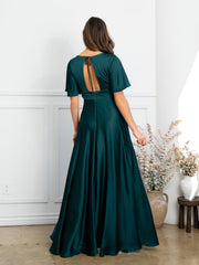 Eva USA 3523 Satin Bridesmaids Gown with Flutter Sleeves