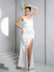Eva USA 3525 Minimalist Wedding Gown Stretch Satin With Rhinestone Straps