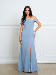 Eva USA 3537 Minimalist Classic Off The Shoulder Bridesmaid Dress In Chiffon