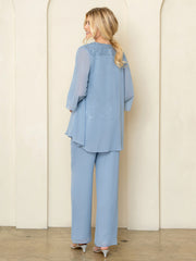 Eva USA 3541 Three Piece Mothers Formal Pant Suit Set Chiffon and Lace