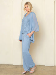 Eva USA 3541 Three Piece Mothers Formal Pant Suit Set Chiffon and Lace