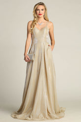 Chicas 4022 Floor Length Shimmer Bridesmaids Dress With Pockets