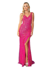 Dancing Queen 4418 Sequined Fitted Prom Gown