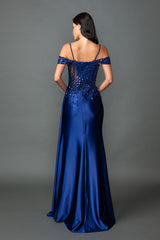 Dancing Queen 4551 Sequined Formal Prom Gown In Stretch Satin