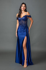 Dancing Queen 4551 Sequined Formal Prom Gown In Stretch Satin