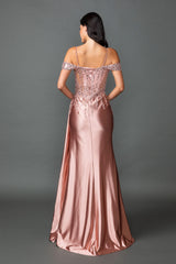 Dancing Queen 4551 Sequined Formal Prom Gown In Stretch Satin