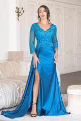 Lenovia 8366 Satin And Lace Formal Mothers Evening Gown With Sleeves