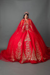 Dancing Queen 5161 Off The Shoulder Corset Quinceañera Ball Gown With Cape