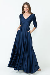 Lenovia 5243 Wrap Style Bridesmaid Dress With Sleeves and Pockets