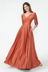 Lenovia 5243 Wrap Style Bridesmaid Dress With Sleeves and Pockets