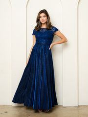 Eva USA 5273 A-line Mother's Gown In Shimmer Fabric, Short Sleeves