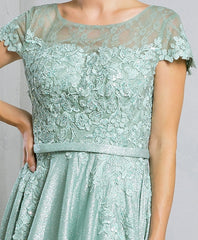 Eva USA 5273 A-line Mother's Gown In Shimmer Fabric, Short Sleeves