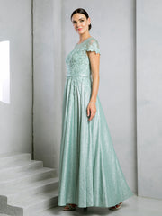 Eva USA 5273 A-line Mother's Gown In Shimmer Fabric, Short Sleeves