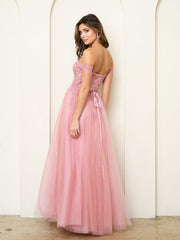 Eva USA 5279 Sparkle Tulle Prom Gown Off-The-Shoulder, Corset Back