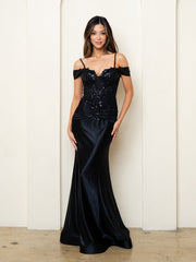 Eva USA 5291 Satin Fit and Flare Evening Gown