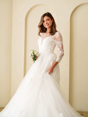 Eva USA 5293 A-line Tulle And Lace Wedding Gown With Sleeves