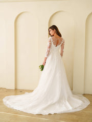 Eva USA 5293 A-line Tulle And Lace Wedding Gown With Sleeves