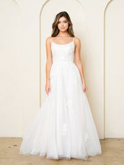 Eva USA 5296 A-Line Shimmer Tulle And Lace Wedding Gown With Train