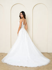 Eva USA 5296 A-Line Shimmer Tulle And Lace Wedding Gown With Train