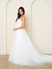 Eva USA 5296 A-Line Shimmer Tulle And Lace Wedding Gown With Train