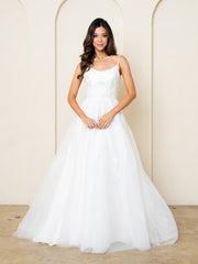Eva USA 5296 A-Line Shimmer Tulle And Lace Wedding Gown With Train