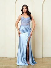 Eva USA 5317 Fitted Sparkle Satin Bustier Prom Gown