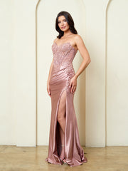 Eva USA 5317 Fitted Sparkle Satin Bustier Prom Gown