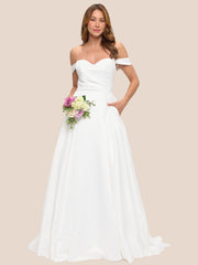 Eva USA 5323 Minimalist Satin Off-the-Shoulder Bridal Gown With Sweep Train
