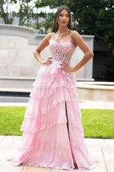 Lenovia 8372 Layered Lace Formal Prom Gown With Corset Bodice