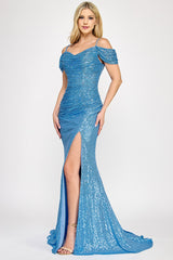 Lenovia 8365 Sequined Prom Hoco Formal Gown With Waist Snatch