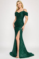 Lenovia 8365 Sequined Prom Hoco Formal Gown With Waist Snatch