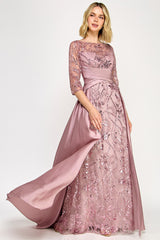 Lenovia 8355 Lace And Sateen Mother's Formal Gown With Sleeves